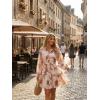 ZESICA Womens Spring Summer Floral Mini Dress Long Sleeve Button Chiffon A Line Swing Short Wedding Guest Party Dresses(Brown)