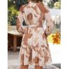 ZESICA Womens Spring Summer Floral Mini Dress Long Sleeve Button Chiffon A Line Swing Short Wedding Guest Party Dresses(Brown)
