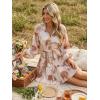 ZESICA Womens Spring Summer Floral Mini Dress Long Sleeve Button Chiffon A Line Swing Short Wedding Guest Party Dresses(Brown)