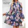 ZESICA Womens Spring Summer Floral Mini Dress Long Sleeve Button Chiffon A Line Swing Short Wedding Guest Party Dresses(Dark Blue)