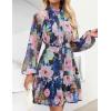 ZESICA Womens Spring Summer Floral Mini Dress Long Sleeve Button Chiffon A Line Swing Short Wedding Guest Party Dresses(Dark Blue)