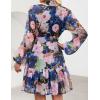 ZESICA Womens Spring Summer Floral Mini Dress Long Sleeve Button Chiffon A Line Swing Short Wedding Guest Party Dresses(Dark Blue)