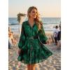 ZESICA Womens Spring Summer Floral Mini Dress Long Sleeve Button Chiffon A Line Swing Short Wedding Guest Party Dresses(Dark Green)