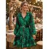 ZESICA Womens Spring Summer Floral Mini Dress Long Sleeve Button Chiffon A Line Swing Short Wedding Guest Party Dresses(Dark Green)