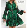 ZESICA Womens Spring Summer Floral Mini Dress Long Sleeve Button Chiffon A Line Swing Short Wedding Guest Party Dresses(Dark Green)