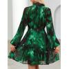 ZESICA Womens Spring Summer Floral Mini Dress Long Sleeve Button Chiffon A Line Swing Short Wedding Guest Party Dresses(Dark Green)