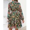 ZESICA Womens Spring Summer Floral Mini Dress Long Sleeve Button Chiffon A Line Swing Short Wedding Guest Party Dresses(Green)