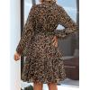 ZESICA Womens Spring Summer Floral Mini Dress Long Sleeve Button Chiffon A Line Swing Short Wedding Guest Party Dresses(Leopard)