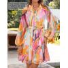 ZESICA Womens Spring Summer Floral Mini Dress Long Sleeve Button Chiffon A Line Swing Short Wedding Guest Party Dresses(Pink)