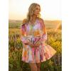 ZESICA Womens Spring Summer Floral Mini Dress Long Sleeve Button Chiffon A Line Swing Short Wedding Guest Party Dresses(Pink)