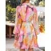 ZESICA Womens Spring Summer Floral Mini Dress Long Sleeve Button Chiffon A Line Swing Short Wedding Guest Party Dresses(Pink)