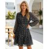 ZESICA Womens Spring Summer Floral Mini Dress Long Sleeve Button Chiffon A Line Swing Short Wedding Guest Party Dresses(Point Black)