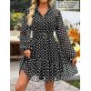 ZESICA Womens Spring Summer Floral Mini Dress Long Sleeve Button Chiffon A Line Swing Short Wedding Guest Party Dresses(Point Black)