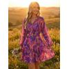 ZESICA Womens Spring Summer Floral Mini Dress Long Sleeve Button Chiffon A Line Swing Short Wedding Guest Party Dresses(Purple)