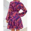 ZESICA Womens Spring Summer Floral Mini Dress Long Sleeve Button Chiffon A Line Swing Short Wedding Guest Party Dresses(Purple)
