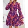 ZESICA Womens Spring Summer Floral Mini Dress Long Sleeve Button Chiffon A Line Swing Short Wedding Guest Party Dresses(Purple)