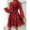 ZESICA Womens Spring Summer Floral Mini Dress Long Sleeve Button Chiffon A Line Swing Short Wedding Guest Party Dresses(Red)