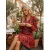 ZESICA Womens Spring Summer Floral Mini Dress Long Sleeve Button Chiffon A Line Swing Short Wedding Guest Party Dresses(Red)