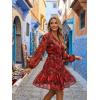 ZESICA Womens Spring Summer Floral Mini Dress Long Sleeve Button Chiffon A Line Swing Short Wedding Guest Party Dresses(Red)
