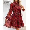 ZESICA Womens Spring Summer Floral Mini Dress Long Sleeve Button Chiffon A Line Swing Short Wedding Guest Party Dresses(Red)