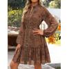 ZESICA Womens Spring Summer Floral Mini Dress Long Sleeve Button Chiffon A Line Swing Short Wedding Guest Party Dresses(Redbrown)