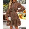 ZESICA Womens Spring Summer Floral Mini Dress Long Sleeve Button Chiffon A Line Swing Short Wedding Guest Party Dresses(Redbrown)