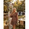 ZESICA Womens Spring Summer Floral Mini Dress Long Sleeve Button Chiffon A Line Swing Short Wedding Guest Party Dresses(Redbrown)