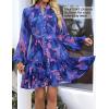 ZESICA Womens Spring Summer Floral Mini Dress Long Sleeve Button Chiffon A Line Swing Short Wedding Guest Party Dresses(Royal Blue)