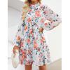 ZESICA Womens Spring Summer Floral Mini Dress Long Sleeve Button Chiffon A Line Swing Short Wedding Guest Party Dresses(White)