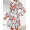 ZESICA Womens Spring Summer Floral Mini Dress Long Sleeve Button Chiffon A Line Swing Short Wedding Guest Party Dresses(White)