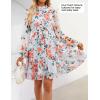 ZESICA Womens Spring Summer Floral Mini Dress Long Sleeve Button Chiffon A Line Swing Short Wedding Guest Party Dresses(White)