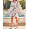 ZESICA Womens Spring Summer Floral Mini Dress Long Sleeve Button Chiffon A Line Swing Short Wedding Guest Party Dresses(White)