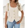 ZESICA Women’s Trendy Vests Top 2026 Spring Summer Square Neck Short Sleeve Blazer Button Down Crop Casual Work Blouse(Apricot)
