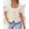 ZESICA Women’s Trendy Vests Top 2026 Spring Summer Square Neck Short Sleeve Blazer Button Down Crop Casual Work Blouse(Apricot)