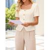 ZESICA Women’s Trendy Vests Top 2026 Spring Summer Square Neck Short Sleeve Blazer Button Down Crop Casual Work Blouse(Apricot)