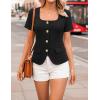 ZESICA Women’s Trendy Vests Top 2026 Spring Summer Square Neck Short Sleeve Blazer Button Down Crop Casual Work Blouse(Black)