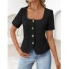 ZESICA Women’s Trendy Vests Top 2026 Spring Summer Square Neck Short Sleeve Blazer Button Down Crop Casual Work Blouse(Black)