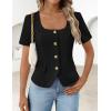 ZESICA Women’s Trendy Vests Top 2026 Spring Summer Square Neck Short Sleeve Blazer Button Down Crop Casual Work Blouse(Black)