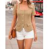 ZESICA Women’s Trendy Vests Top 2026 Spring Summer Square Neck Short Sleeve Blazer Button Down Crop Casual Work Blouse(Khaki)