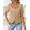 ZESICA Women’s Trendy Vests Top 2026 Spring Summer Square Neck Short Sleeve Blazer Button Down Crop Casual Work Blouse(Khaki)