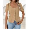 ZESICA Women’s Trendy Vests Top 2026 Spring Summer Square Neck Short Sleeve Blazer Button Down Crop Casual Work Blouse(Khaki)