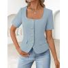 ZESICA Women’s Trendy Vests Top 2026 Spring Summer Square Neck Short Sleeve Blazer Button Down Crop Casual Work Blouse(Light Blue)