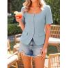 ZESICA Women’s Trendy Vests Top 2026 Spring Summer Square Neck Short Sleeve Blazer Button Down Crop Casual Work Blouse(Light Blue)