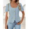 ZESICA Women’s Trendy Vests Top 2026 Spring Summer Square Neck Short Sleeve Blazer Button Down Crop Casual Work Blouse(Light Blue)