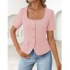ZESICA Women’s Trendy Vests Top 2026 Spring Summer Square Neck Short Sleeve Blazer Button Down Crop Casual Work Blouse(Light Pink)