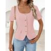 ZESICA Women’s Trendy Vests Top 2026 Spring Summer Square Neck Short Sleeve Blazer Button Down Crop Casual Work Blouse(Light Pink)