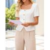 ZESICA Women’s Trendy Vests Top 2026 Spring Summer Square Neck Short Sleeve Blazer Button Down Crop Casual Work Blouse(White)