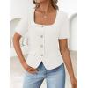 ZESICA Women’s Trendy Vests Top 2026 Spring Summer Square Neck Short Sleeve Blazer Button Down Crop Casual Work Blouse(White)