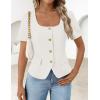 ZESICA Women’s Trendy Vests Top 2026 Spring Summer Square Neck Short Sleeve Blazer Button Down Crop Casual Work Blouse(White)