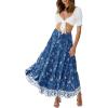 ZESICA Women’s 2026 Summer Bohemian Floral Printed Elastic Waist A Line Maxi Skirt with Pockets(Darkblue)
